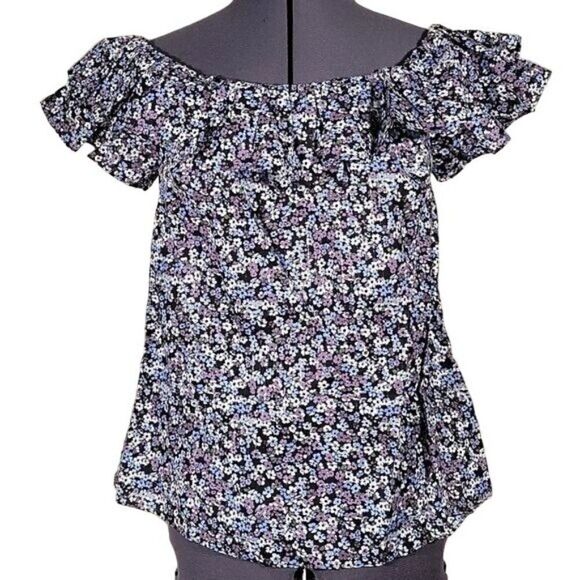 Michael Kors Purple Floral Off-Shoulder Top Sz S - Picture 1 of 11